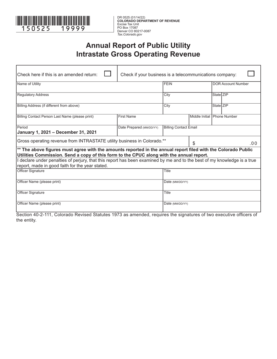 Form DR0525 Annual Report of Public Utility Intrastate Gross Operating Revenue - Colorado, Page 2