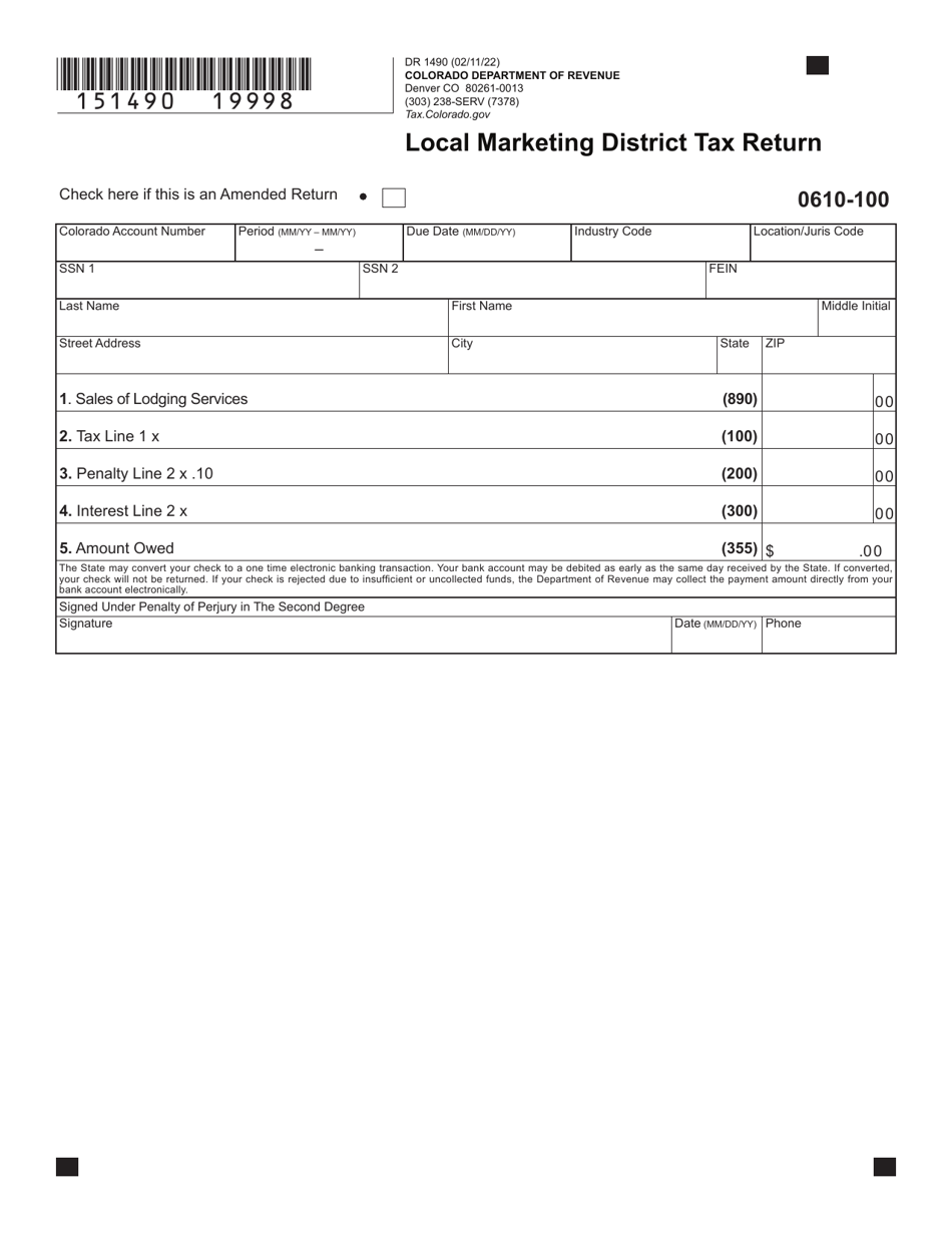Form DR1490 Local Marketing District Tax Return - Colorado, Page 2