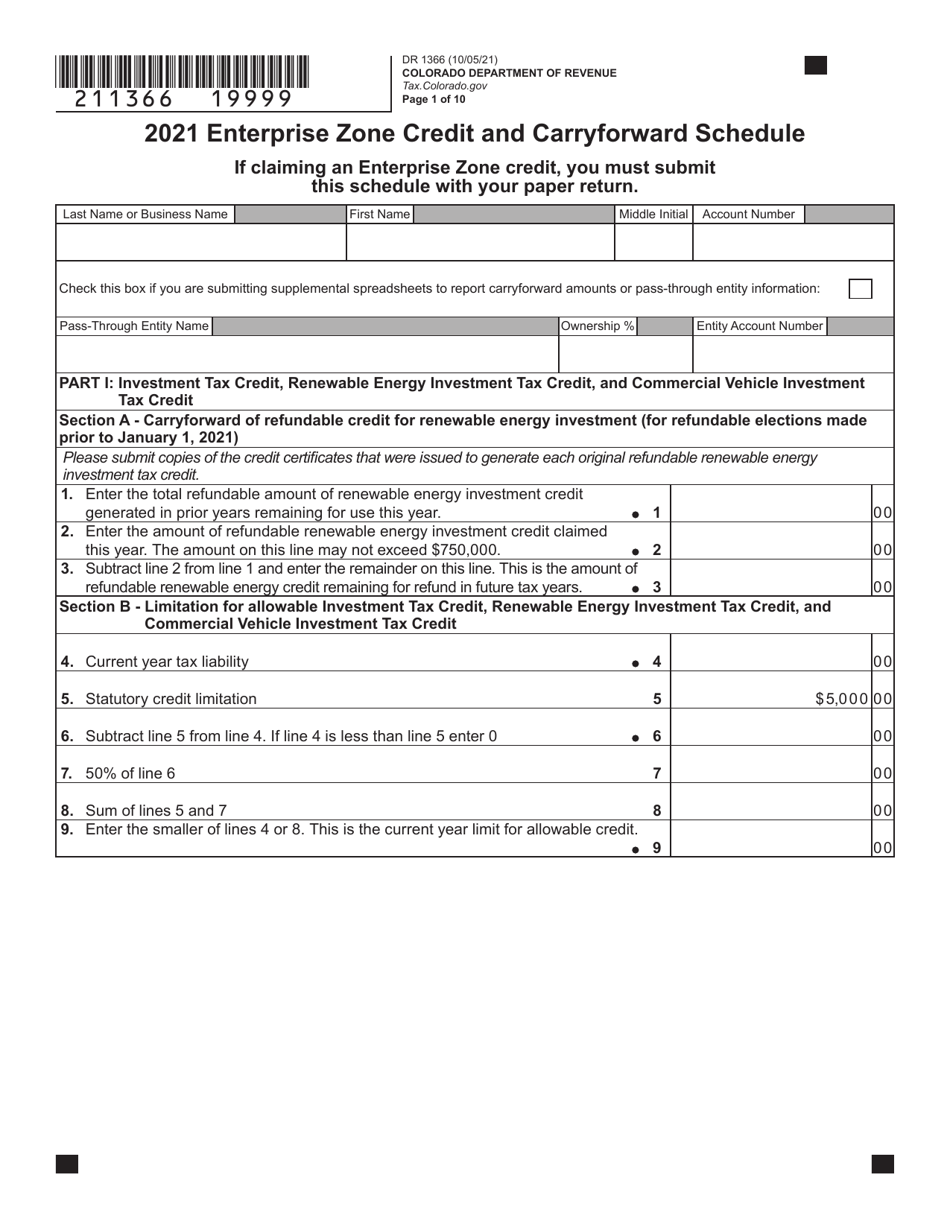 Form DR1366 Enterprise Zone Credit and Carryforward Schedule - Colorado, Page 2