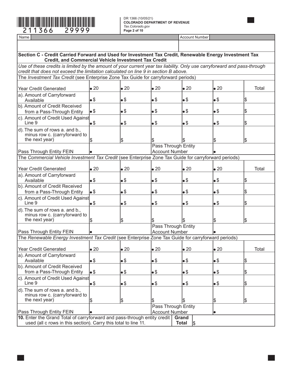 Form DR1366 Enterprise Zone Credit and Carryforward Schedule - Colorado, Page 3