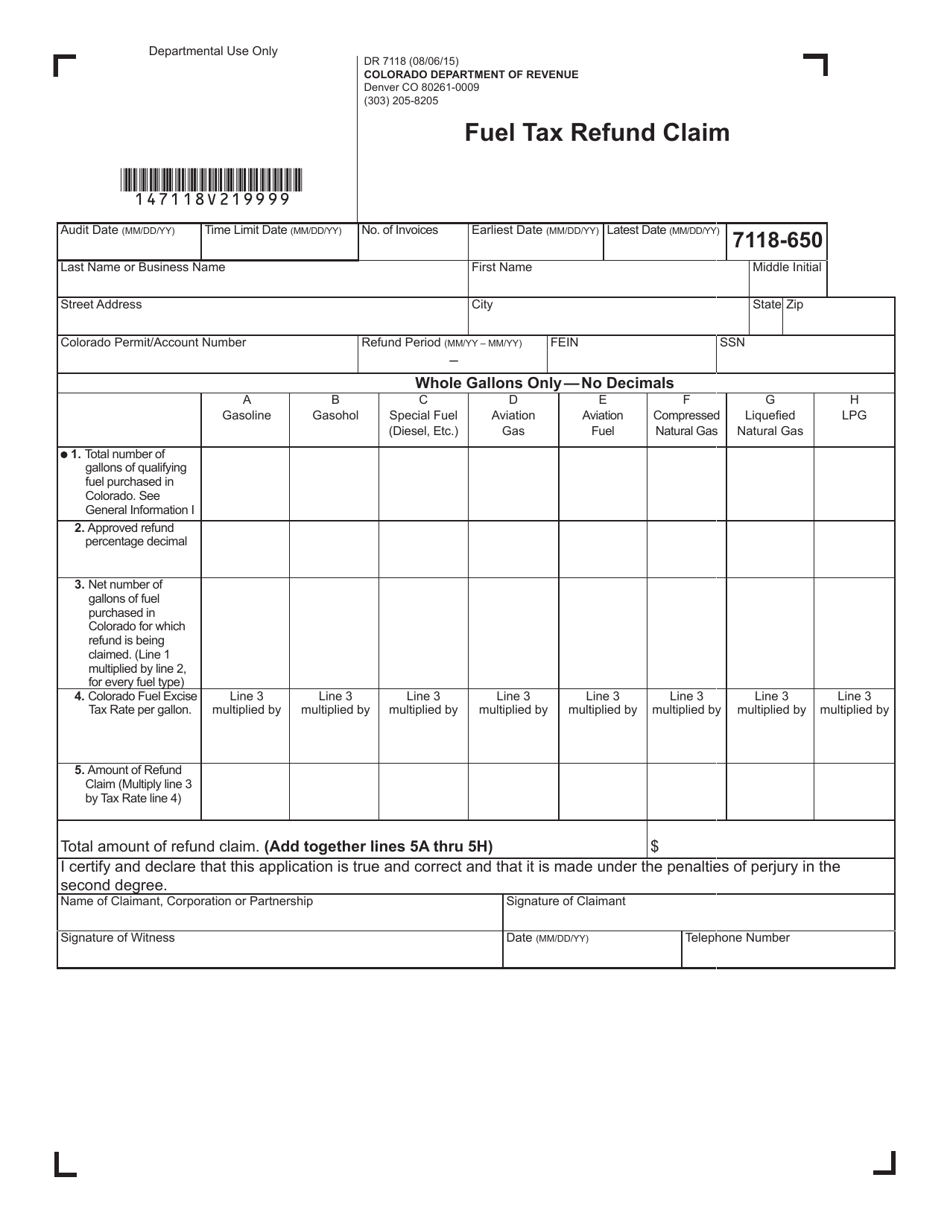 Form DR7118 Fuel Tax Refund Claim - Colorado, Page 3