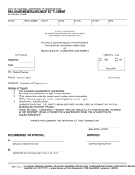 Document preview: Form RW8-30 Railroad Memorandum of Settlement - California