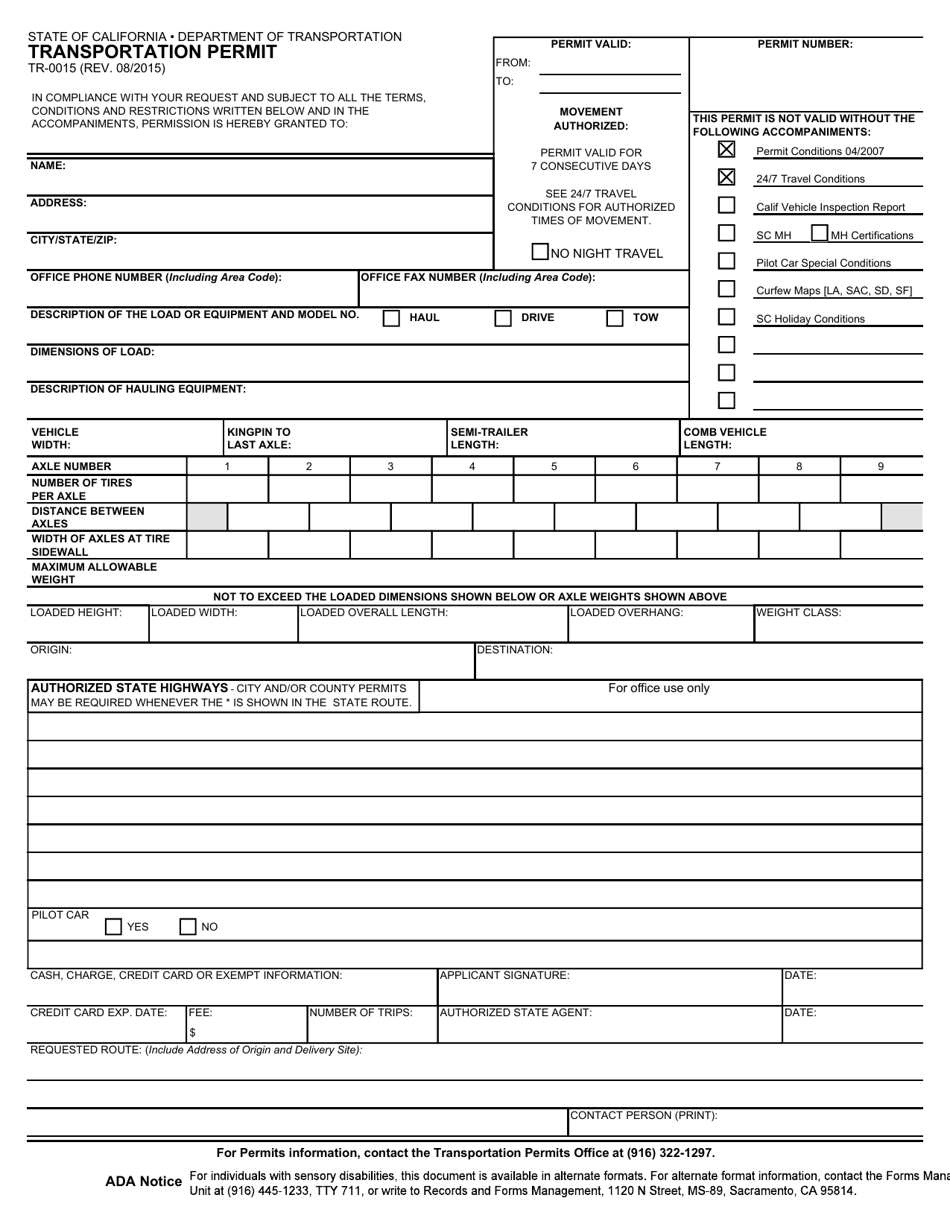 Form TR-0015 - Fill Out, Sign Online and Download Fillable PDF ...