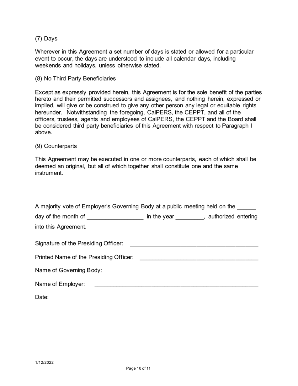 Agreement and Election to Prefund Employer Contributions to a Defined Benefit Pension Plan - California Employers Pension Prefunding Trust Program - California, Page 10