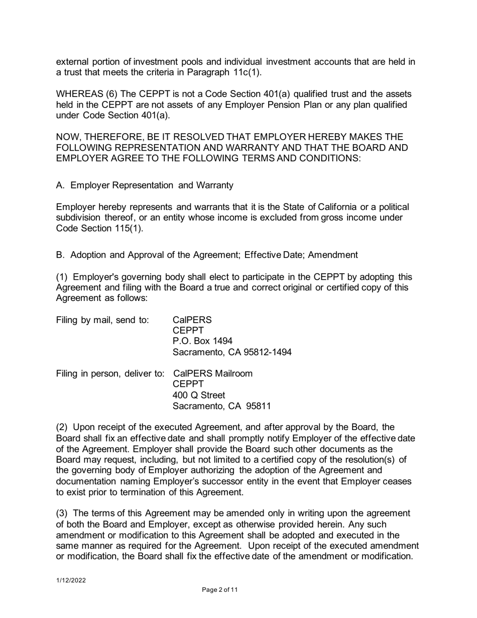 Agreement and Election to Prefund Employer Contributions to a Defined Benefit Pension Plan - California Employers Pension Prefunding Trust Program - California, Page 2
