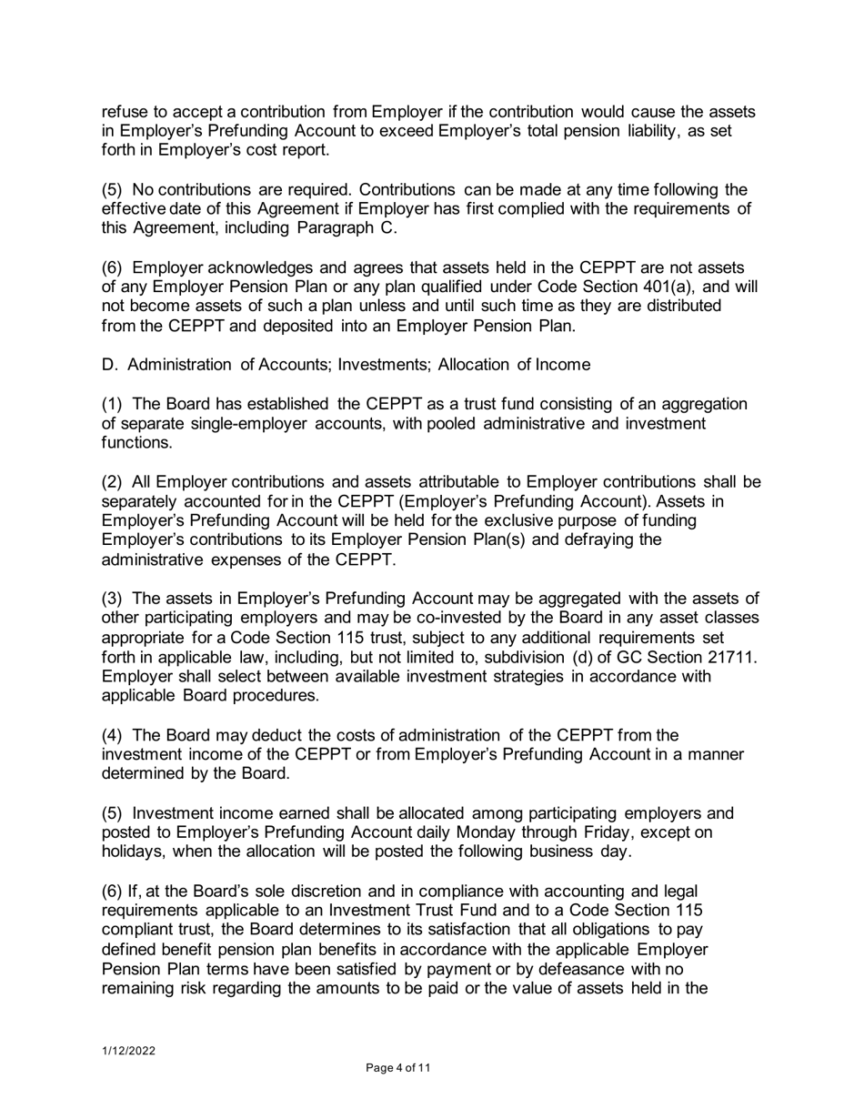 Agreement and Election to Prefund Employer Contributions to a Defined Benefit Pension Plan - California Employers Pension Prefunding Trust Program - California, Page 4