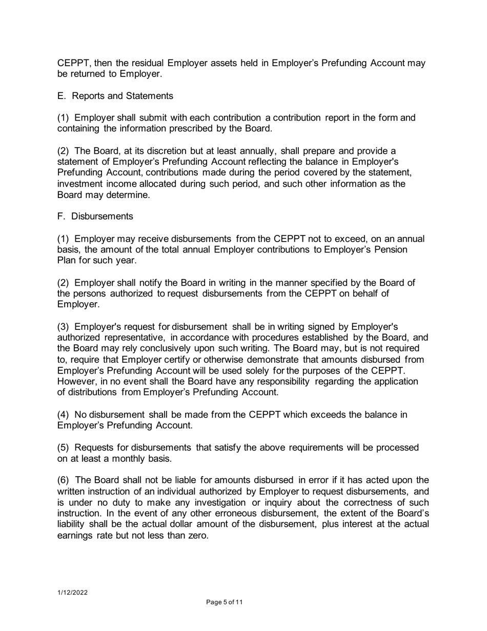 Agreement and Election to Prefund Employer Contributions to a Defined Benefit Pension Plan - California Employers Pension Prefunding Trust Program - California, Page 5