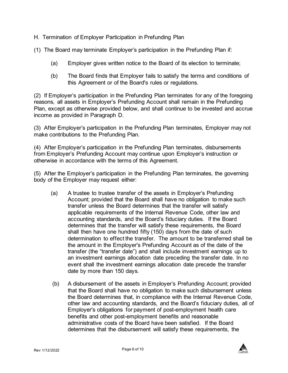 Agreement and Election to Prefund Other Post-employment Benefits Through CalPERS - California Employers Retiree Benefit Trust Program (cerbt) - California, Page 6