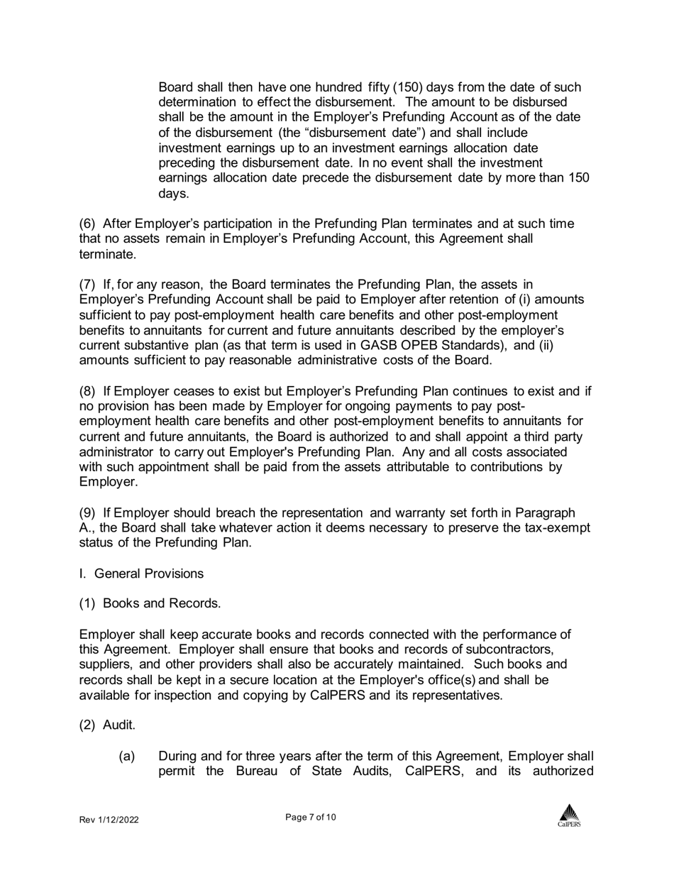 Agreement and Election to Prefund Other Post-employment Benefits Through CalPERS - California Employers Retiree Benefit Trust Program (cerbt) - California, Page 7