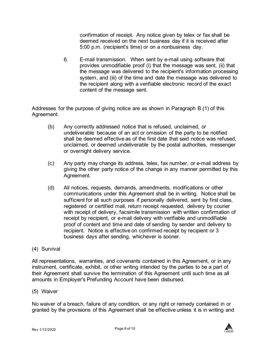 Agreement and Election to Prefund Other Post-employment Benefits Through CalPERS - California Employers Retiree Benefit Trust Program (cerbt) - California, Page 9