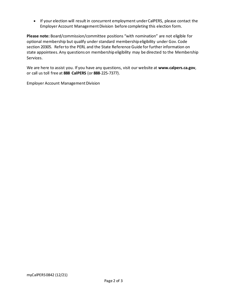 Form myCalPERS0842 Election of Optional Membership - Legislative Employee - California, Page 2