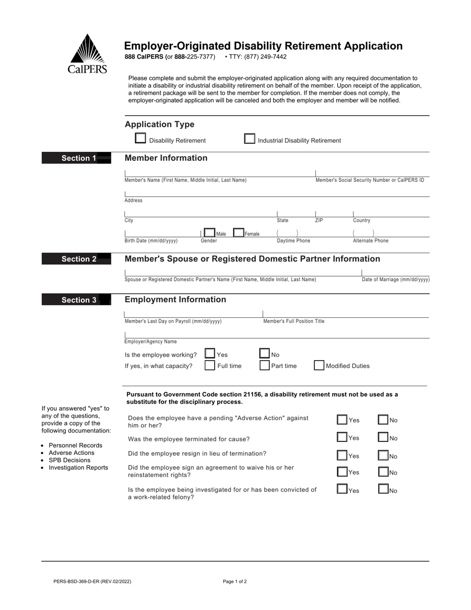 Form PERSBSD369DER Download Fillable PDF or Fill Online Employer
