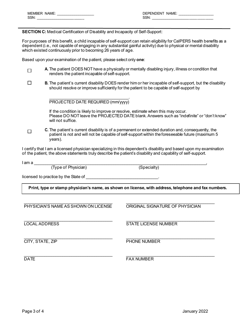 Form HBD-34 Disabled Dependent Member Questionnaire and Medical Report - Health and / or Dental Benefits - California, Page 3