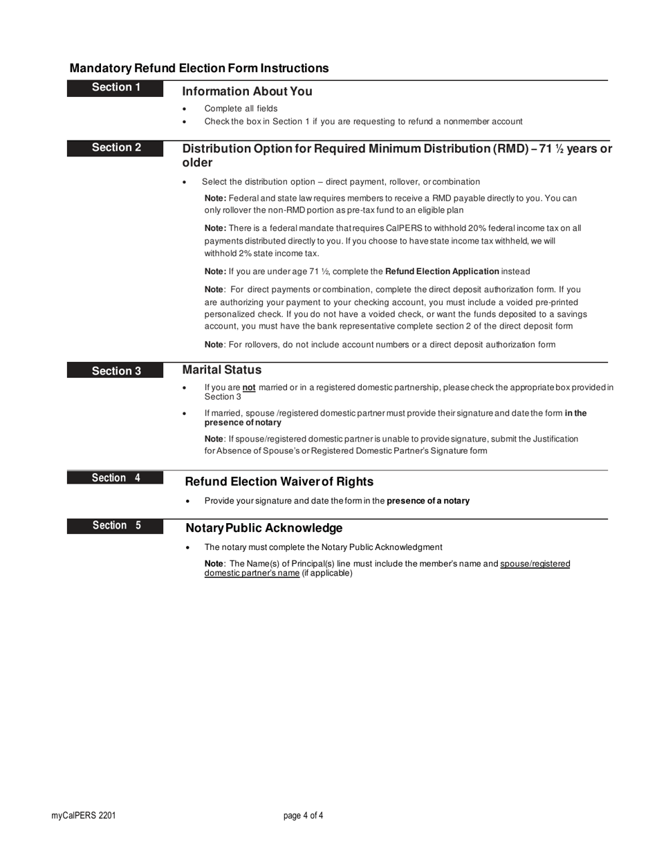 Form myCalPERS2201 Mandatory Refund Election Form With Required Minimum Distribution - California, Page 4