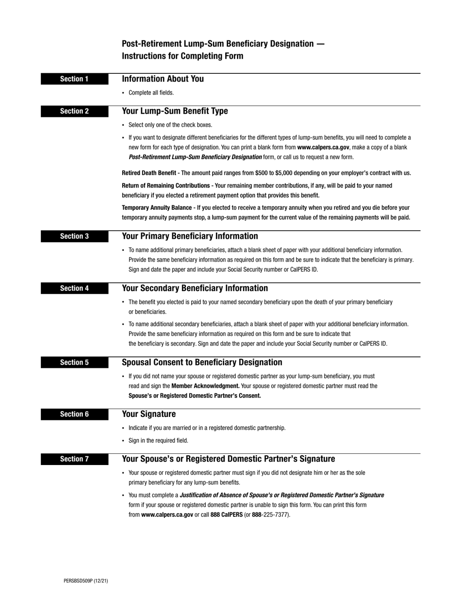 Form PERS-BSD-509-P Post-retirement Lump-Sum Beneficiary Designation - California, Page 5