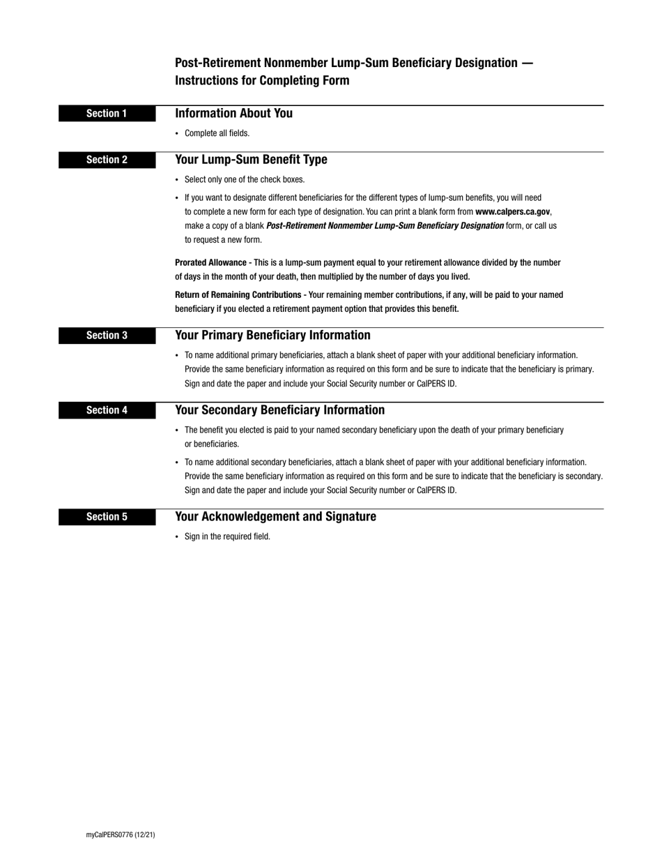 Form myCalPERS0776 Post-retirement Nonmember Lump-Sum Beneficiary Designation - California, Page 4