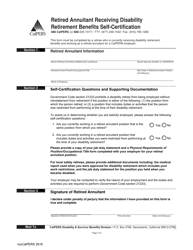 Document preview: Form myCalPERS2918 Retired Annuitant Receiving Disability Retirement Benefits Self-certification - California