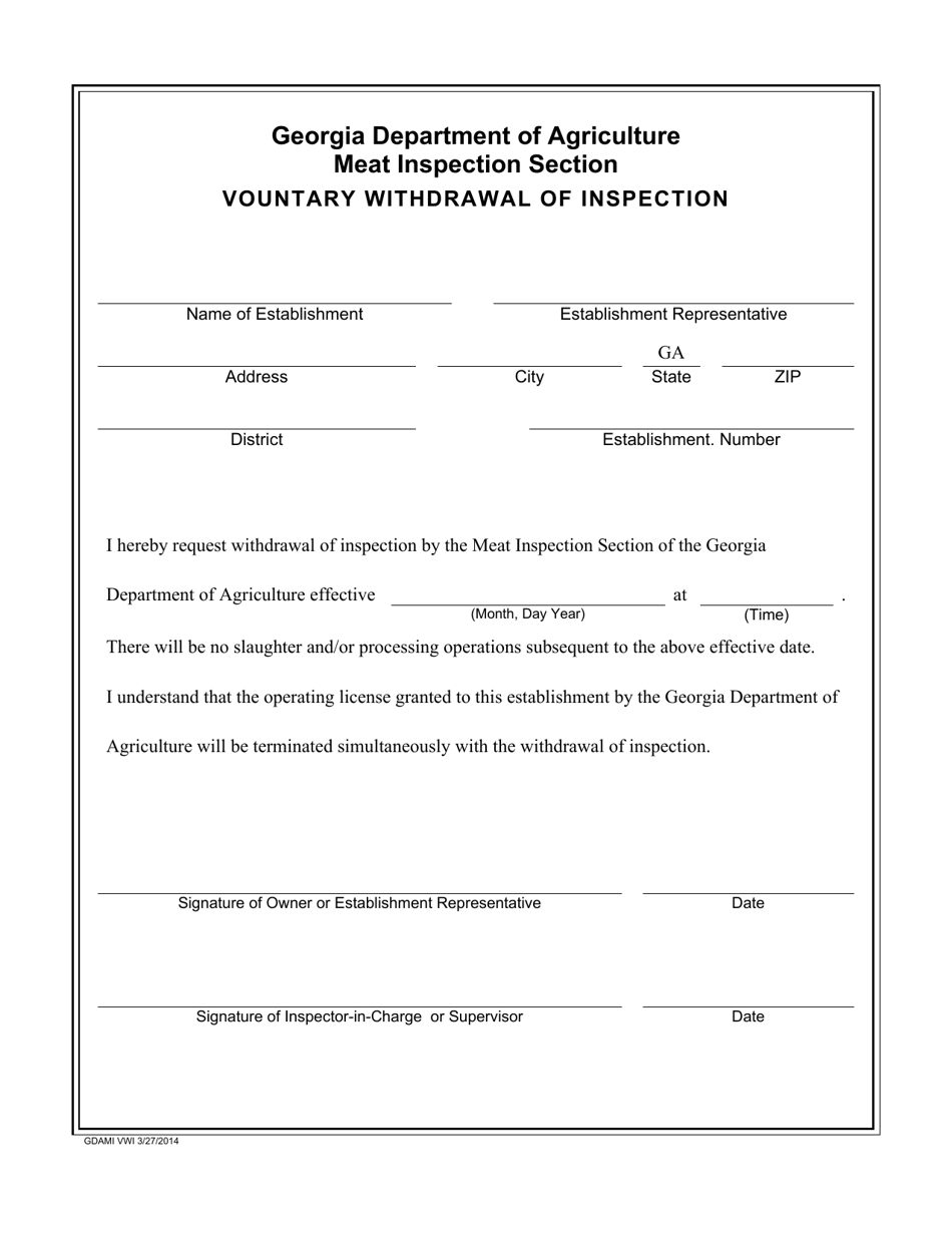 (United States) Voluntary Withdrawal of Meat Inspection Fill