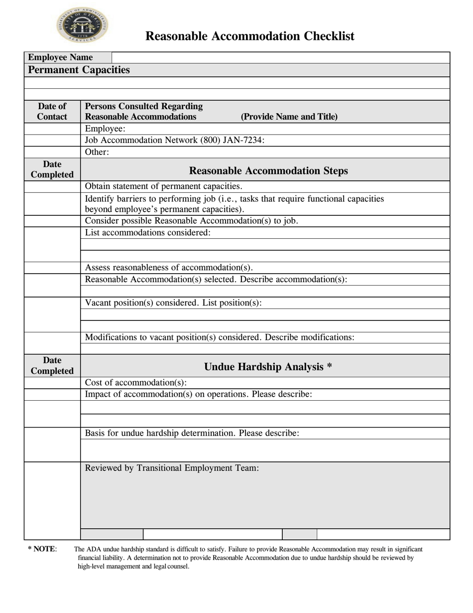 Reasonable Accommodation Checklist - Georgia (United States), Page 1
