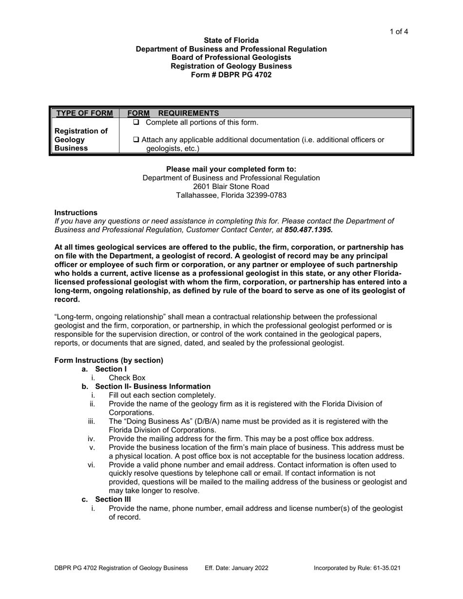DBPR Form PG4702 Fill Out, Sign Online and Download Printable PDF