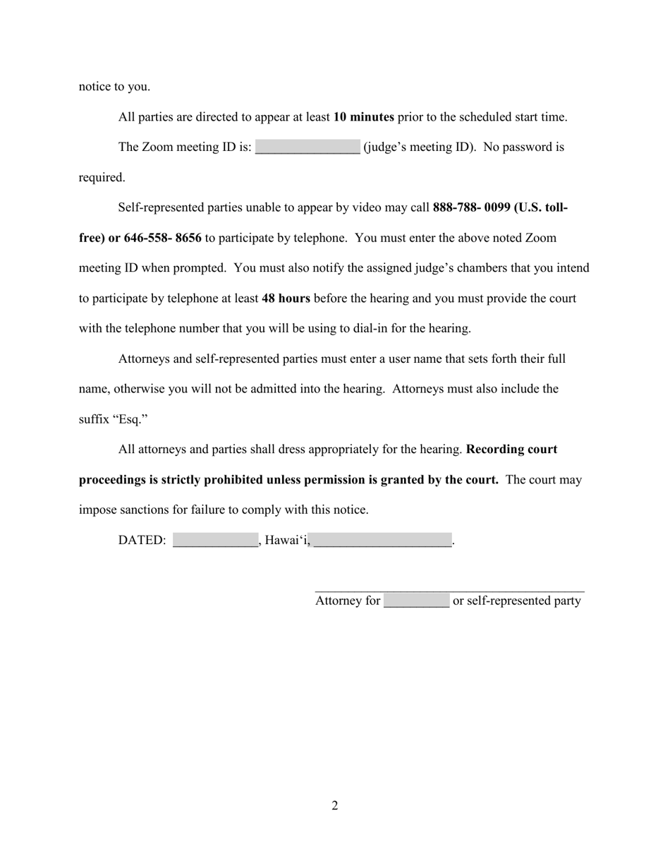 Form RG-AC-508 Notice of Remote Hearing - Hawaii, Page 3