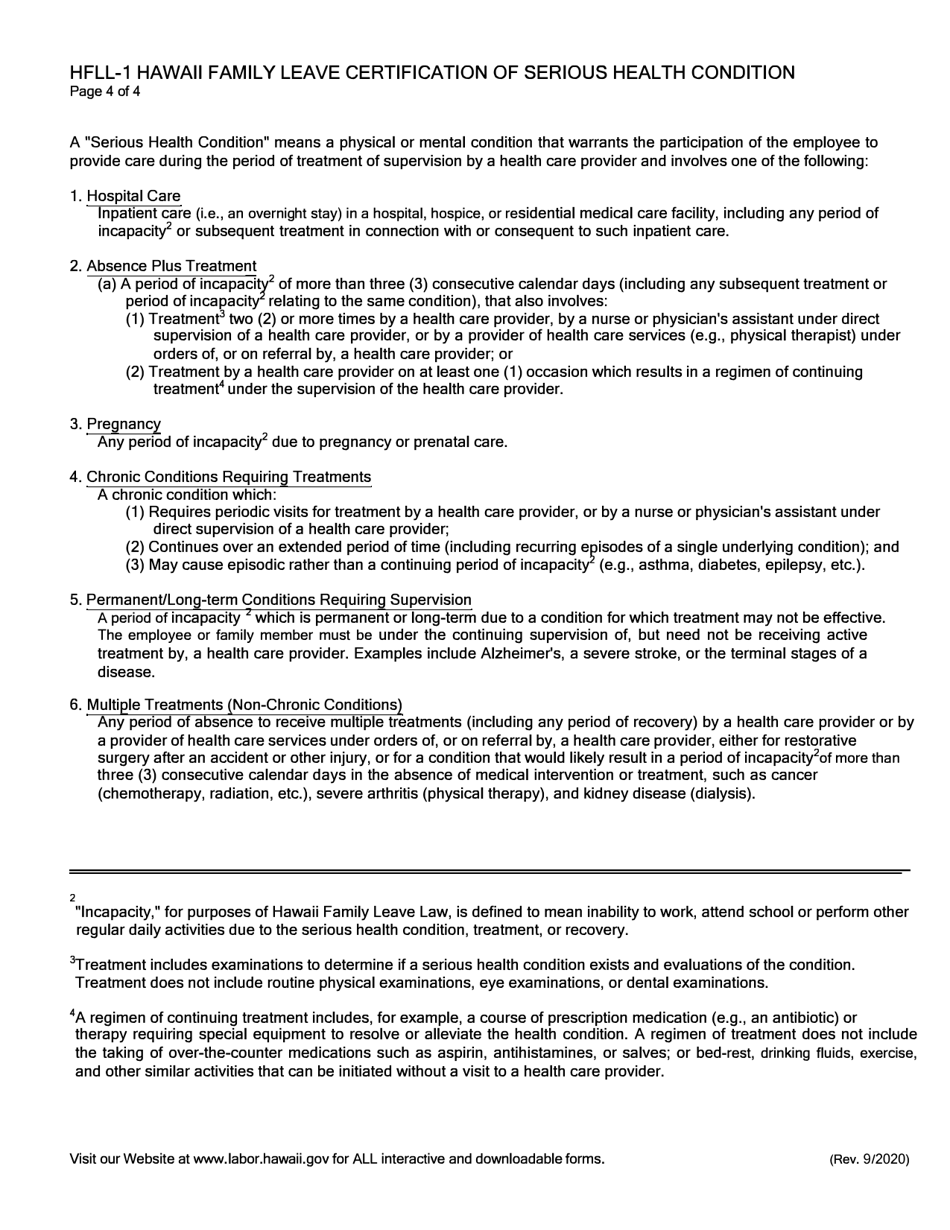 Form HFLL-1 Hawaii Family Leave Certification of Serious Health Condition - Hawaii, Page 5