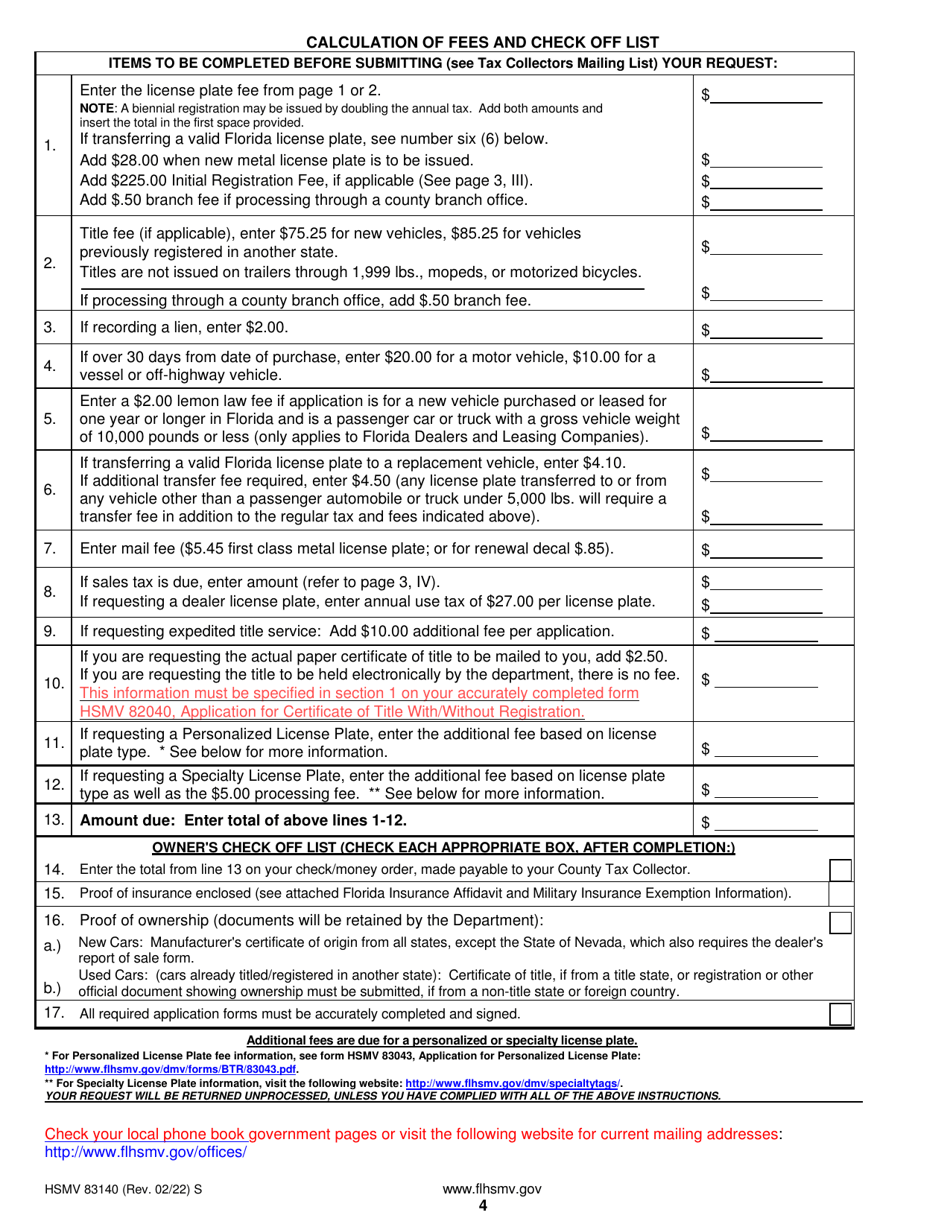 Form HSMV83140 License Plate Rate Chart - Florida, Page 4