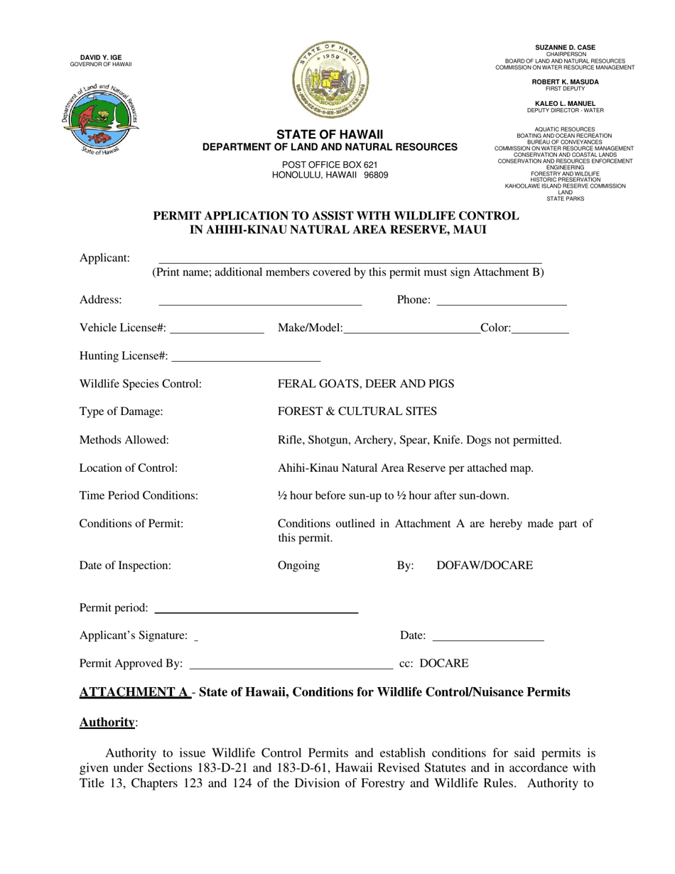 Permit Application to Assist With Wildlife Control in Ahihi-Kinau Natural Area Reserve, Maui - Hawaii, Page 1