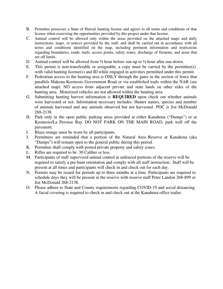 Permit Application to Assist With Wildlife Control in Ahihi-Kinau Natural Area Reserve, Maui - Hawaii, Page 3