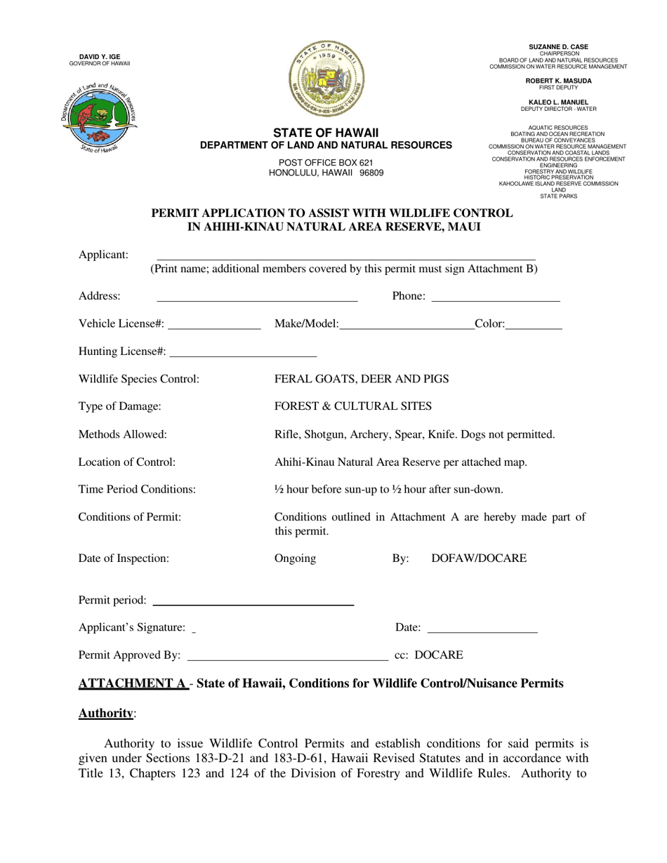 Hawaii Permit Application to Assist With Wildlife Control in Ahihi