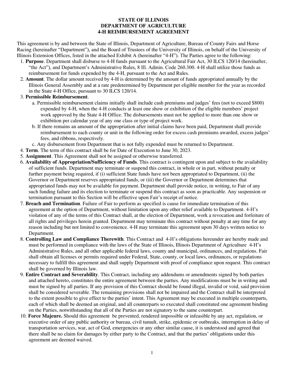 4-h Reimbursement Agreement - Illinois, Page 1