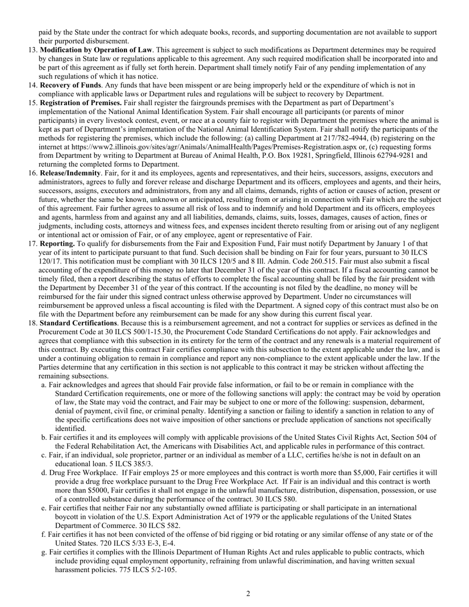 Fair and Exposition Fund Reimbursement Agreement - Illinois, Page 2