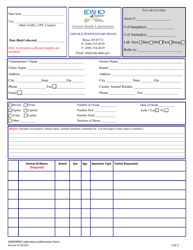 Form ADMFRM2 Animal Health Laboratory Submission Form - Idaho