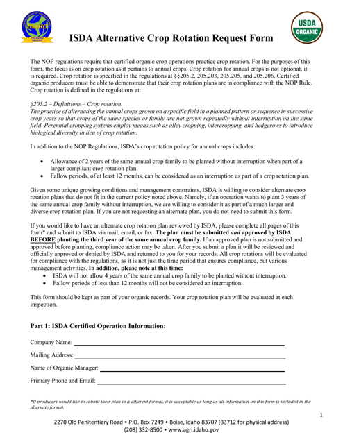 Isda Alternative Crop Rotation Request Form - Idaho