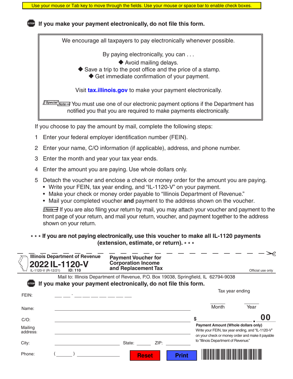 Form il 1120 v download fillable pdf or fill online payment voucher for