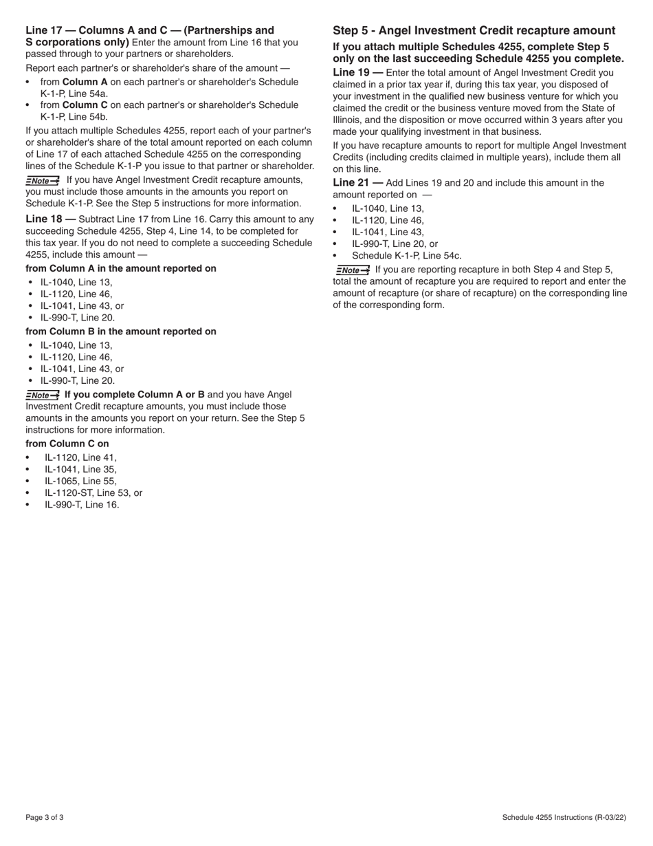 Instructions for Schedule 4255 Recapture of Investment Tax Credits - Illinois, Page 3