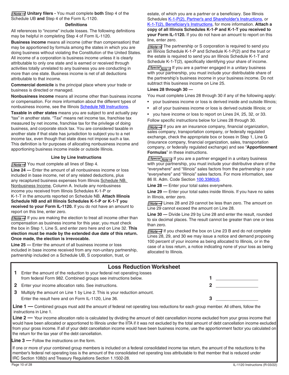 Instructions for Form IL-1120 Corporation Income and Replacement Tax Return - Illinois, Page 10