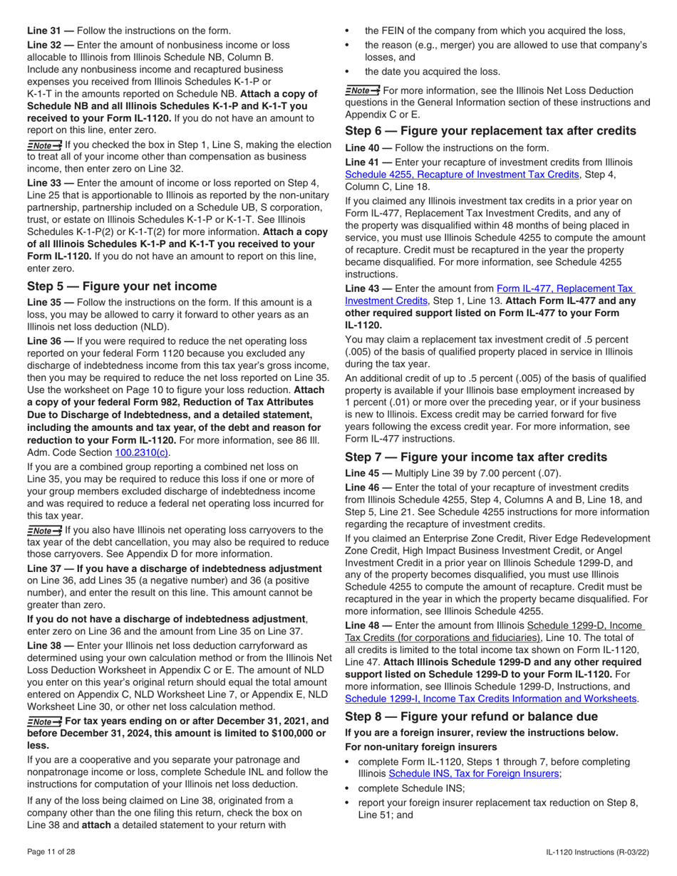 Instructions for Form IL-1120 Corporation Income and Replacement Tax Return - Illinois, Page 11