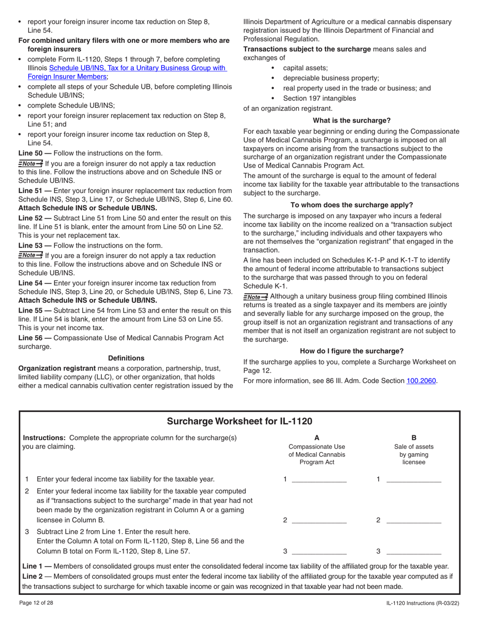 Instructions for Form IL-1120 Corporation Income and Replacement Tax Return - Illinois, Page 12