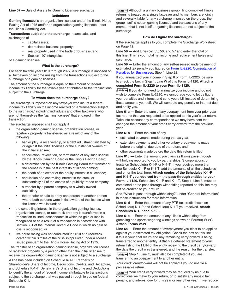 Instructions for Form IL-1120 Corporation Income and Replacement Tax Return - Illinois, Page 13