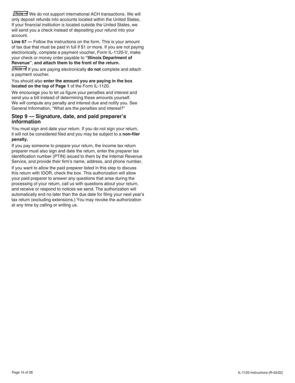 Instructions for Form IL-1120 Corporation Income and Replacement Tax Return - Illinois, Page 15