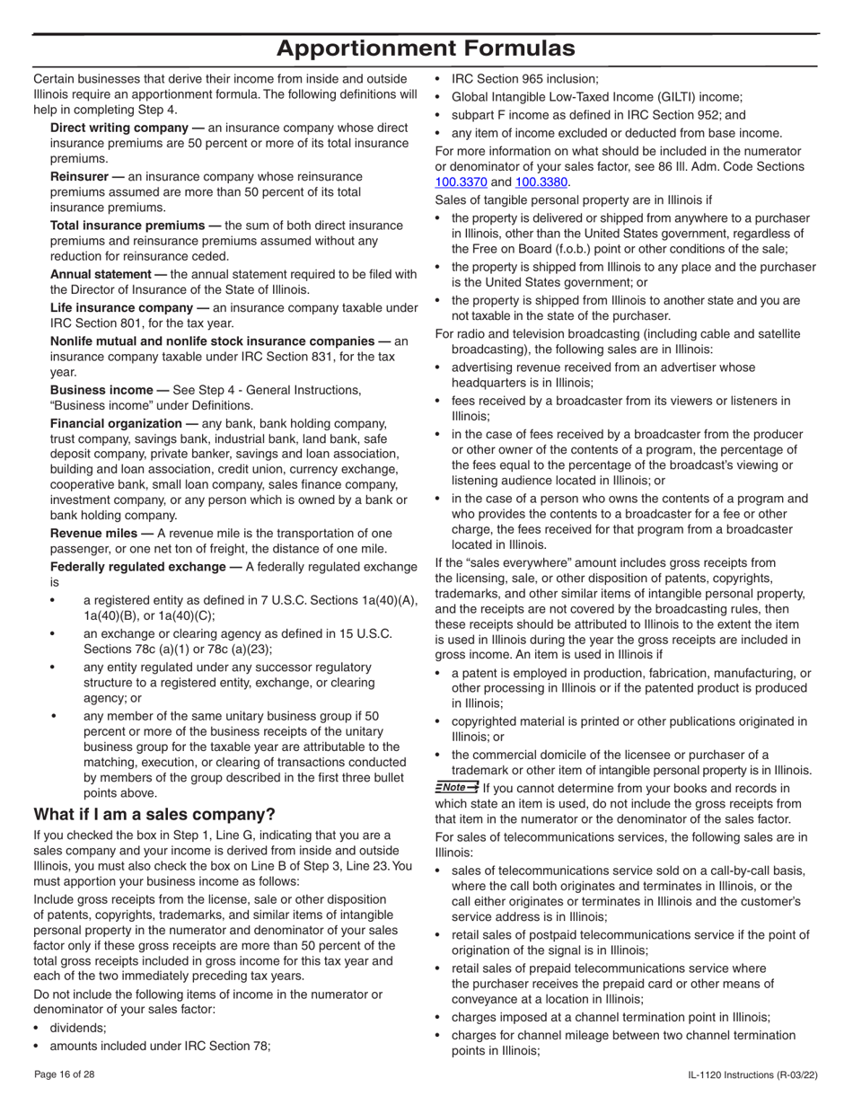Instructions for Form IL-1120 Corporation Income and Replacement Tax Return - Illinois, Page 16