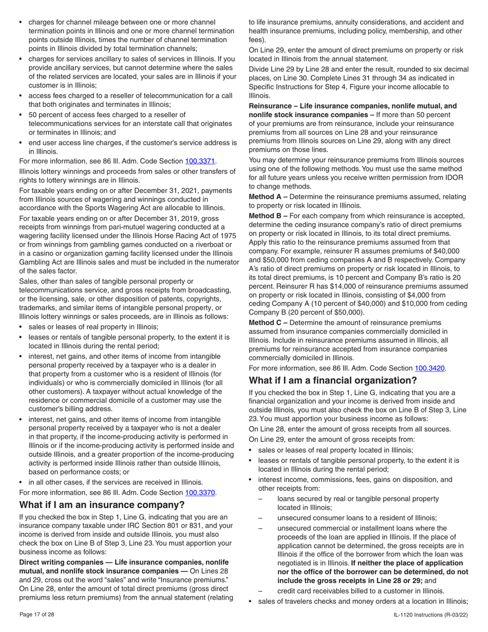 Instructions for Form IL-1120 Corporation Income and Replacement Tax Return - Illinois, Page 17
