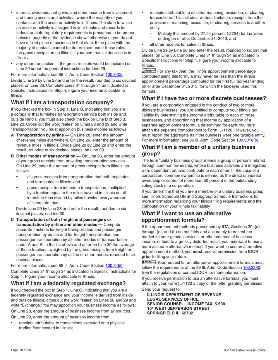 Instructions for Form IL-1120 Corporation Income and Replacement Tax Return - Illinois, Page 18