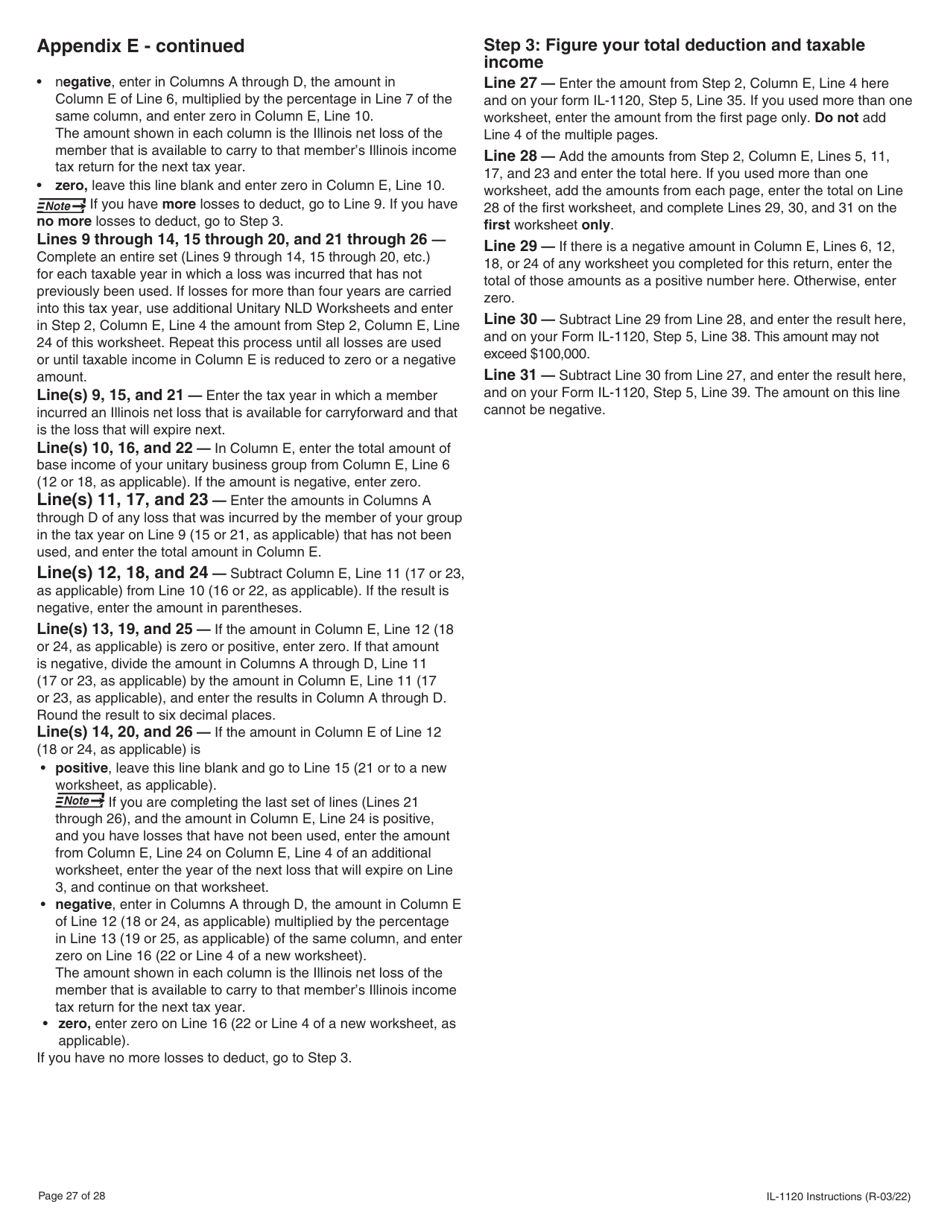 Instructions for Form IL-1120 Corporation Income and Replacement Tax Return - Illinois, Page 27