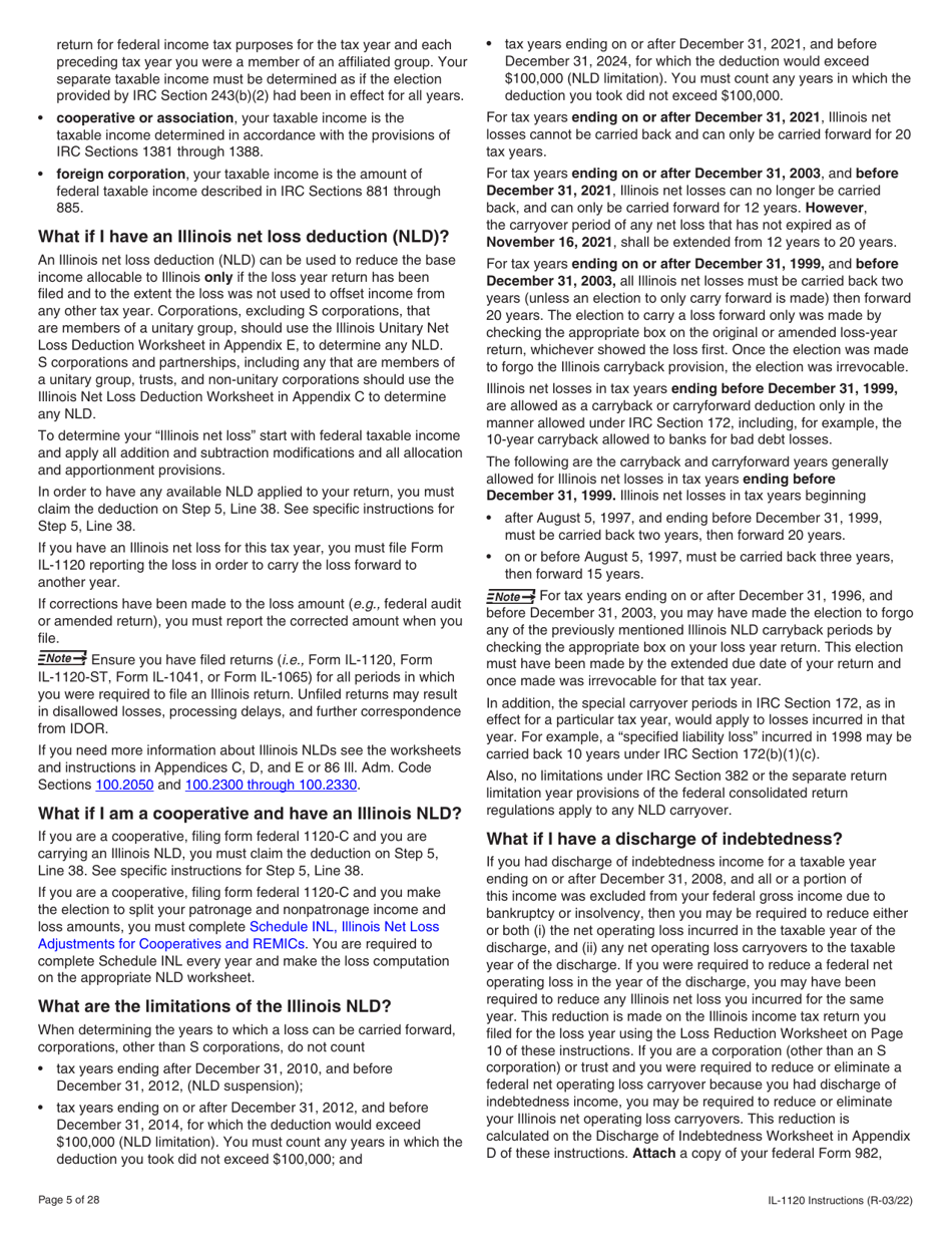 Instructions for Form IL-1120 Corporation Income and Replacement Tax Return - Illinois, Page 5