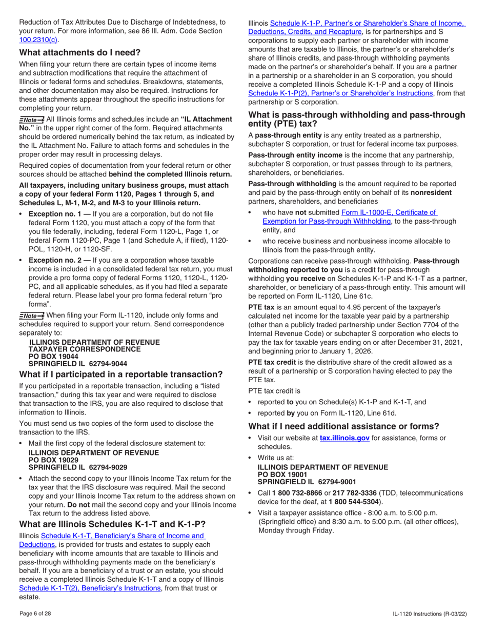 Instructions for Form IL-1120 Corporation Income and Replacement Tax Return - Illinois, Page 6