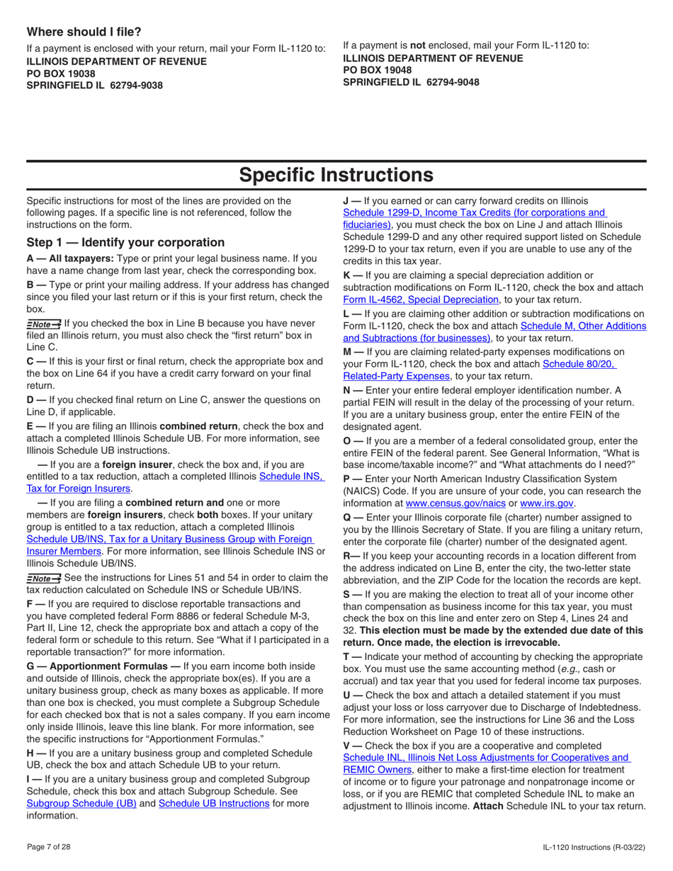 Instructions for Form IL-1120 Corporation Income and Replacement Tax Return - Illinois, Page 7