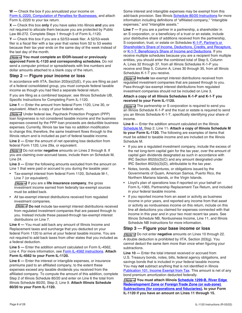 Instructions for Form IL-1120 Corporation Income and Replacement Tax Return - Illinois, Page 8