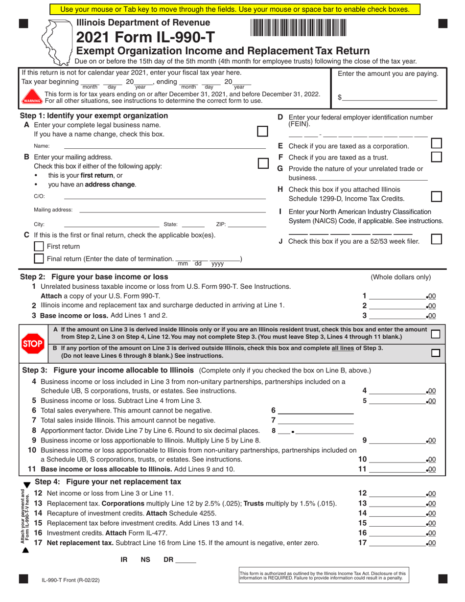 Form IL990T Download Fillable PDF or Fill Online Exempt Organization